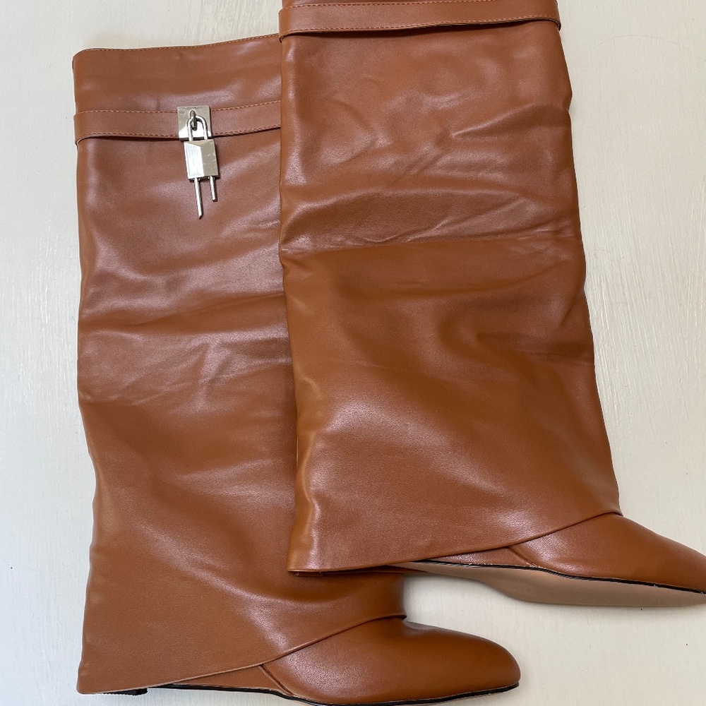 Women’s Faux Leather Brown Knee High Boots -Size 9